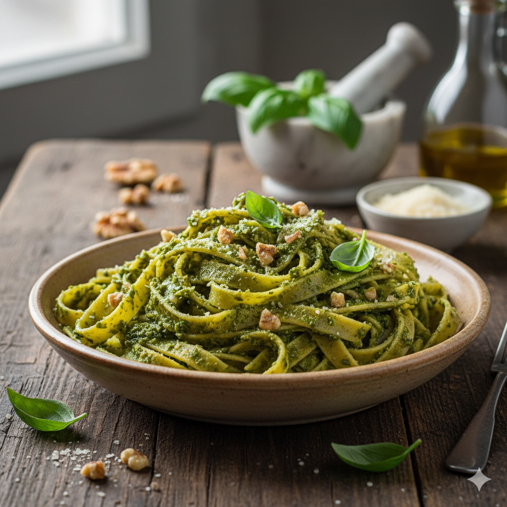 Pesto's Cozy Cousin: Creamy Tagliatelle with Toasted Walnut Sauce